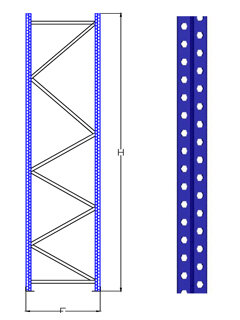 Staander palletstelling - type 70/afmetingen 4500x1100 mm (hxd)/stijlen 70x60x1,5 mm/stijlen+voeten RAL 5003 blauw/vakwerk verzinkt