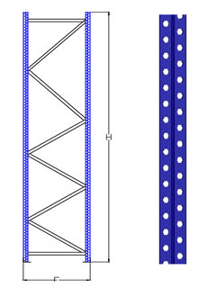 Staander palletstelling - type 70/afmetingen 5000x1100 mm (hxd)/stijlen 70x60x1,5 mm/stijlen+voeten RAL 5003 blauw/vakwerk verzinkt