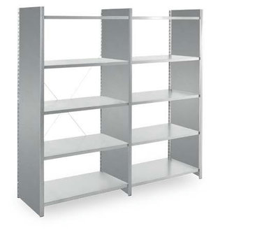 Basisset legbordstelling Epsilon - ca. 2000x1250x600 mm/5 niveaus met plaatstalen legborden/sendzimir verzinkt/gesloten staanders