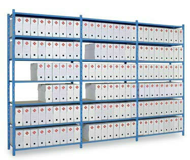 Basisset legbordstelling Quick&#039;Tube - ca. 2000x1250x366 mm/7 niveaus met buislegborden/104 kg/RAL 5015 hemelsblauw