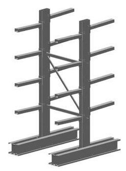 Basisset draagarmstelling voor middelzware lasten - 2500x500 mm/2 dubbelzijdige staanders met elk 4 draagarmen/dubbelzijdig/600 kg per draagarm/leverbaar in diverse RAL kleuren