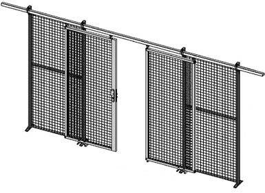 Dubbele schuifdeur gaaspaneel/hoogte 2400 mm/breedte 2400 mm/maaswijdte 50x50x3,5 mm/leverbaar in diverse RAL kleuren