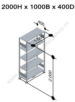 13140-Basisset legbordstelling - ca. 2000x1000x400mm/5 legborden/sendzimir verzinkt/85kg/kruisschoor