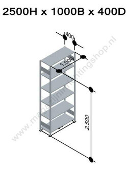 13141-Basisset legbordstelling - ca. 2500x1000x400mm/6 legborden/sendzimir verzinkt/85kg/kruisschoor