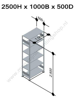 13156-Aanbouwset legbordstelling - ca. 2500x1000x500mm/6 legborden/sendzimir verzinkt/85kg/kruisschoor