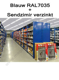 13132-LR-B-Basisset legbordstelling - ca. 3000x1000x300mm/7 legborden/RAL5010 blauw+sendzimir verzinkt/85kg/langstraversen
