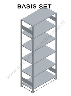 12731-75-Basisset legbordstelling - ca. 2500x750x300mm/6 legborden/sendzimir verzinkt/150kg/kruisschoor