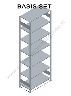 12732-75-Basisset legbordstelling - ca. 3000x750x300mm/7 legborden/sendzimir verzinkt/150kg/kruisschoor