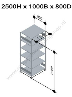 32686-Aanbouwset legbordstelling - ca. 2500x1000x800mm/6 legborden/RAL7035 lichtgrijst/150kg/kruisschoor