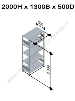 12750--130-Basisset legbordstelling - ca. 2000x1300x500mm/5 legborden/sendzimir verzinkt/150kg/kruisschoor