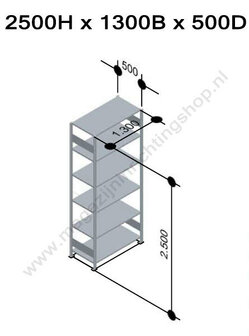 12751-130-Basisset legbordstelling - ca. 2500x1300x500mm/6 legborden/sendzimir verzinkt/150kg/kruisschoor