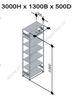 12752-130-Basisset legbordstelling - ca. 3000x1300x500mm/7 legborden/sendzimir verzinkt/150kg/kruisschoor