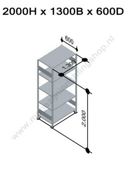 12760-130-Basisset legbordstelling - ca. 2000x1300x600mm/5 legborden/sendzimir verzinkt/150kg/kruisschoor