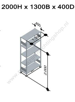 32640-130-Basisset legbordstelling - ca. 2000x1300x400mm/5 legborden/RAL7035 lichtgrijs/150kg/kruisschoor