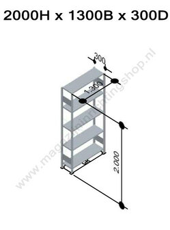 12735-130-B-Aanbouwset legbordstelling - ca. 2000x1300x300mm/5 legborden/RAL5010 blauw+sendzimir verzinkt/150kg/kruisschoor