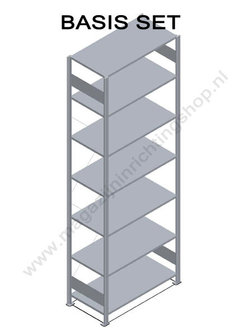 12742-75-LR-Basisset legbordstelling - ca. 3000x750x400mm/7 legborden/sendzimir verzinkt/150kg/langstraversen