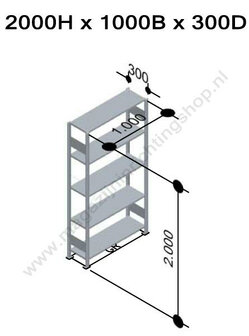 32630-LR-Basisset legbordstelling - ca. 2000x1000x300mm/5 legborden/RAL7035 lichtgrijs/150kg/langstraversen