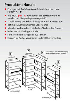 12766-ECK-Aanbouwstelling (veld C) - ca. 2500x1000x600mm/met kruisschoren/6 legborden/sendzimir verzinkt/150kg legbordbelasting