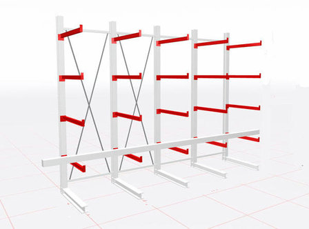 28713-Basisset draagarmstelling K 6000 - ca. 3000x7500x100mm/4 draagarmen en 1 voet per staander/RAL7001 grijs+RAL3000 vuurrood/575kg