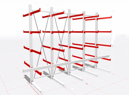 28715-Basisset draagarmstelling K 6000 - ca. 3000x1500x(2x)750mm/8 draagarmen en 2 voeten per staander/RAL7001 grijs+RAL3000 vuurrood/775kg