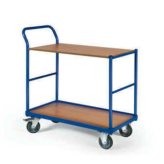 Tafelwagen basic 120-1208, met 2 laadvlakken en schuine duwbeugel, laadvlak 850x500 mm, Tauroflex