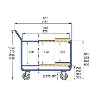 Tafelwagen 11-1112-R09, met 3 laadvlakken en bordlijst van beuken 75 mm, laadvlak 1000x600 mm, Rotauro