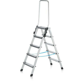 Trap tweezijdig oploopbaar type Xlstep B - met geklonken treden/met neerklapbare veiligheidsbeugel/ladderlengte 1,36 m/werkhoogte ca. 2,75 m/aantal treden 2x5