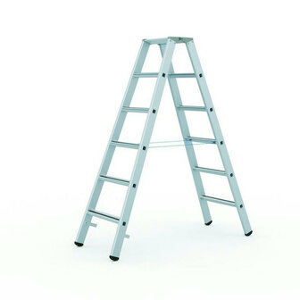 Trap tweezijdig oploopbaar type Saferstep B - met gefelste treden/ladderlengte 1,70 m/werkhoogte ca. 3,05 m/aantal treden 2x6