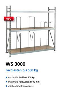 22013-Aanbouwset grootvakstelling WS 3000 - ca. 2500x1500x500mm/4 liggerniveaus met spaanplaat legborden/sendzimir verzinkt/500kg