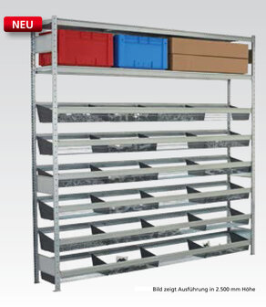 15283-Basisset draadkorfstelling WS 2000 - ca. 2000x1500x400mm/6 niveaus met draadkorven/1 niveau met MULTIplus250 stalen legborden/verzinkt