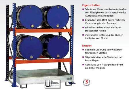 46960-Basisset milieustelling  - ca. 2000x1350x800mm/voor 4 x 200 liter vaten liggend/1 opvangbak(286 liter) zonder rooster