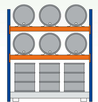 46975-Aanbouwset milieustelling  - ca. 2500x2225x800mm/voor 6 x 200 liter vaten liggend en 6 x 200 liter vaten staand/1 opvangbak(396 liter) met rooster