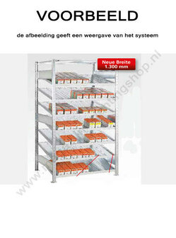 13640-Basisset kanbanstelling - ca. 2000x1000x500mm/met verdeel- en zijschotten/7 schuine legborden en 1 afdekbord/sendzimir verzinkt/150kg legbordbelasting