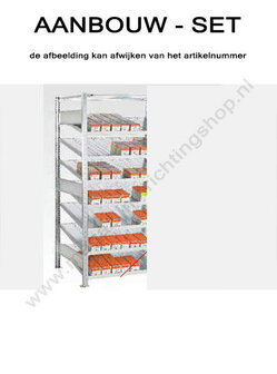 13641-Aanbouwset kanbanstelling - ca. 2000x1000x500mm/met verdeel- en zijschotten/7 schuine legborden en 1 afdekbord/sendzimir verzinkt/150kg legbordbelasting