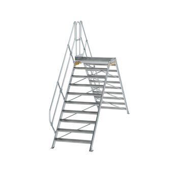 Aluminium brugtrap 45&deg;  - totale hoogte 3.235 mm/hoogte onder platform 1.960 mm/aantal treden 2x10/breedte treden 1.000 mm/treden en platform gemaakt van gegolfd aluminium R 9