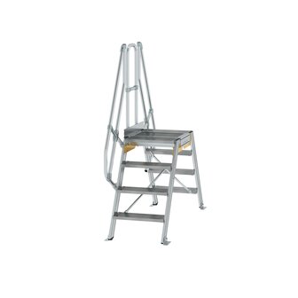 Aluminium brugtrap 60&deg;  - totale hoogte 2.205 mm/hoogte onder platform 930 mm/aantal treden 2x4/breedte treden 600 mm/treden en platform gemaakt van gegolfd aluminium R 9