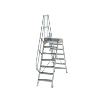 Aluminium brugtrap 60&deg;  - totale hoogte 2.935 mm/hoogte onder platform 1.660 mm/aantal treden 2x7/breedte treden 600 mm/treden en platform gemaakt van gegolfd aluminium R 9