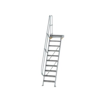 Aluminium vaste trap met platform 60&deg;  - loodrechte hoogte 2.420 mm/aantal treden 10/breedte treden 600 mm/treden en platform gemaakt van gegolfd aluminium R 9