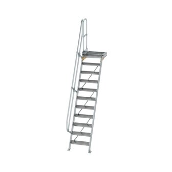 Aluminium vaste trap met platform 60&deg;  - loodrechte hoogte 2.660 mm/aantal treden 11/breedte treden 600 mm/treden en platform gemaakt van gegolfd aluminium R 9