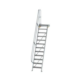 Aluminium vaste trap met platform 60&deg;  - loodrechte hoogte 2.900 mm/aantal treden 12/breedte treden 600 mm/treden en platform gemaakt van gegolfd aluminium R 9