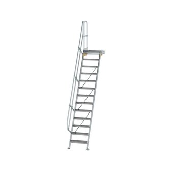 Aluminium vaste trap met platform 60&deg;  - loodrechte hoogte 3.150 mm/aantal treden 13/breedte treden 600 mm/treden en platform gemaakt van gegolfd aluminium R 9