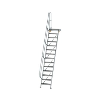 Aluminium vaste trap met platform 60&deg;  - loodrechte hoogte 3.400 mm/aantal treden 14/breedte treden 600 mm/treden en platform gemaakt van gegolfd aluminium R 9