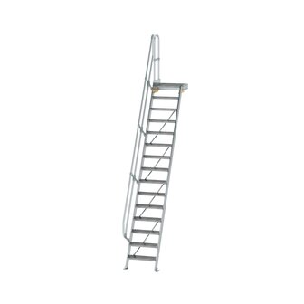 Aluminium vaste trap met platform 60&deg;  - loodrechte hoogte 3.640 mm/aantal treden 15/breedte treden 600 mm/treden en platform gemaakt van gegolfd aluminium R 9