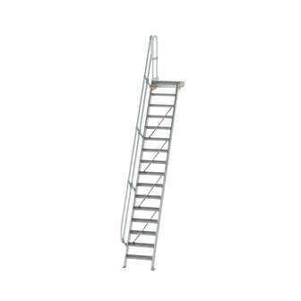 Aluminium vaste trap met platform 60&deg;  - loodrechte hoogte 3.880 mm/aantal treden 16/breedte treden 600 mm/treden en platform gemaakt van gegolfd aluminium R 9