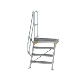 Aluminium vaste trap met platform 60&deg;  - loodrechte hoogte 970 mm/aantal treden 4/breedte treden 800 mm/treden en platform gemaakt van gegolfd aluminium R 9