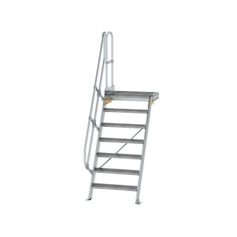 Aluminium vaste trap met platform 60&deg;  - loodrechte hoogte 1.690 mm/aantal treden 7/breedte treden 800 mm/treden en platform gemaakt van gegolfd aluminium R 9