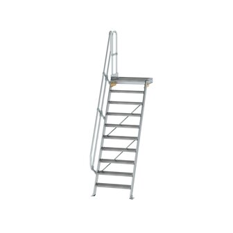 Aluminium vaste trap met platform 60&deg;  - loodrechte hoogte 2.420 mm/aantal treden 10/breedte treden 800 mm/treden en platform gemaakt van gegolfd aluminium R 9