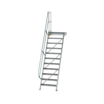 Aluminium vaste trap met platform 60&deg;  - loodrechte hoogte 2.660 mm/aantal treden 11/breedte treden 800 mm/treden en platform gemaakt van gegolfd aluminium R 9