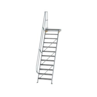 Aluminium vaste trap met platform 60&deg;  - loodrechte hoogte 2.900 mm/aantal treden 12/breedte treden 800 mm/treden en platform gemaakt van gegolfd aluminium R 9