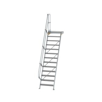 Aluminium vaste trap met platform 60&deg;  - loodrechte hoogte 3.150 mm/aantal treden 13/breedte treden 800 mm/treden en platform gemaakt van gegolfd aluminium R 9